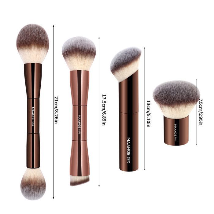 Image de Pinceaux de maquillage - MAANGE - MAG51978 - 4 pièces - Poils en nylon - Couleur café et or - Unbranded