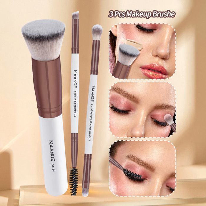 Image de Pinceaux de maquillage - MAANGE - Set de 3 pièces - Doublé tête - Compact - Portable - Unbranded