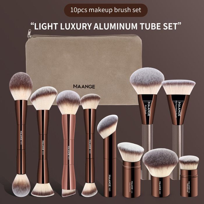 Image de Pinceaux de maquillage - MAANGE - MAG52440K - 10 pièces - Poils en nylon - Couleur café - Unbranded