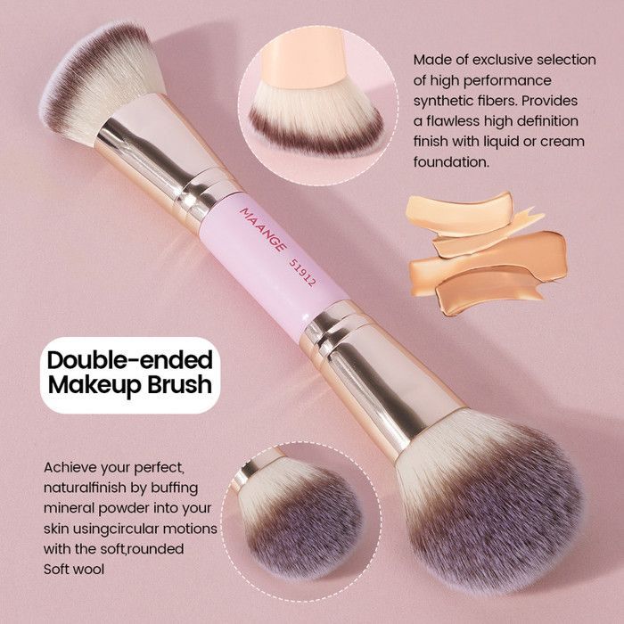 Image de Pinceaux de maquillage - Non spécifié - 4 pièces - Fibres synthétiques - Poignée en bois - Couleur or - Unbranded