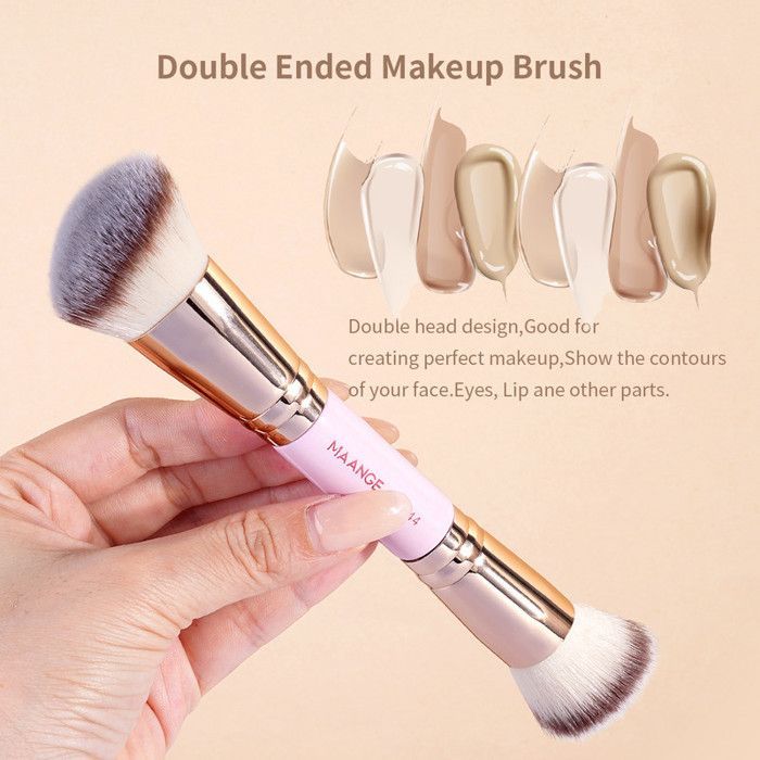 Image de Pinceaux de maquillage - Non spécifié - 4 pièces - Fibres synthétiques - Poignée en bois - Couleur or - Unbranded