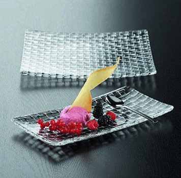 PLAT SIMPLE EN CRSITAL 42CM/17CM Assiette à gâteau vintage / assiette à gâteau rectangulaire, cristal , noble