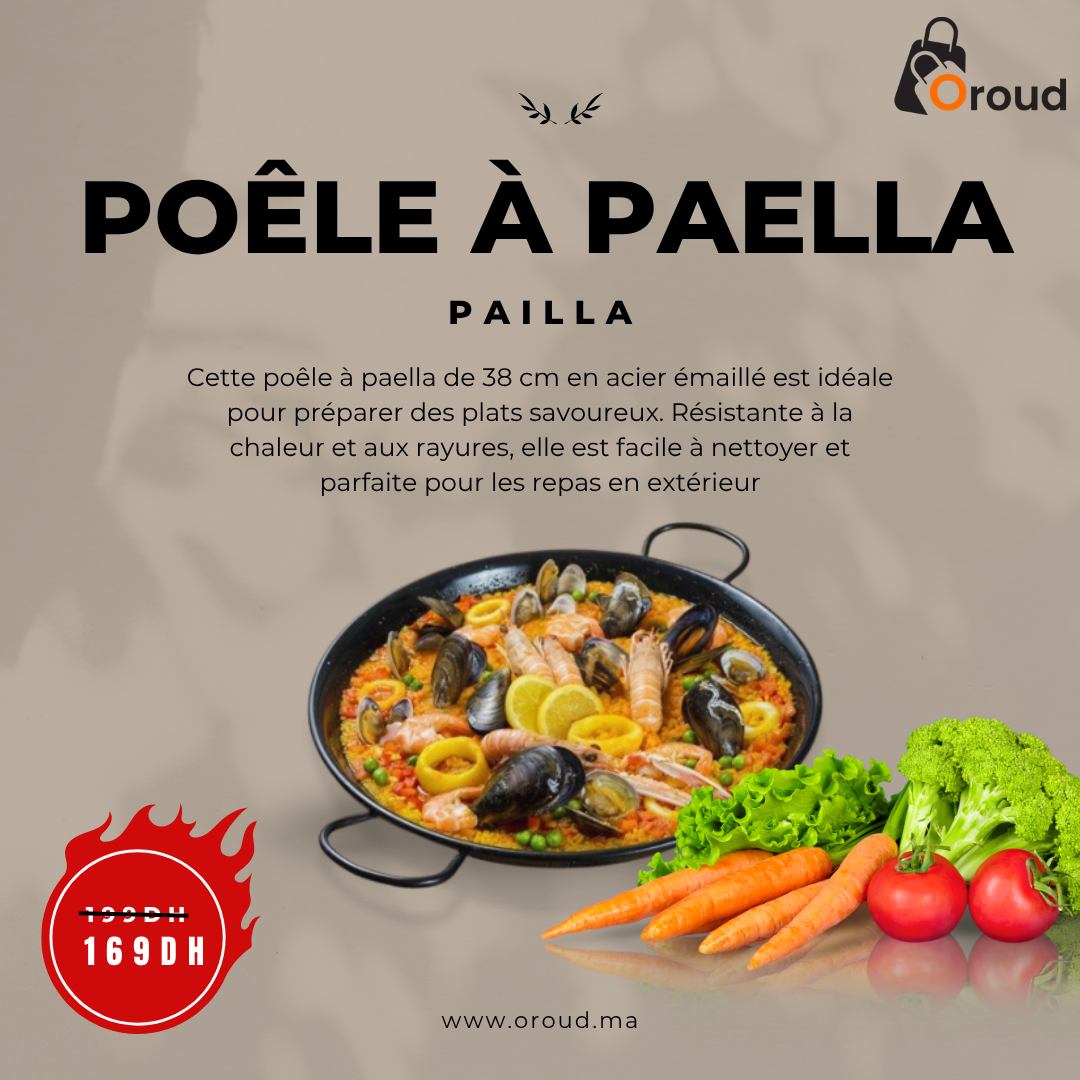 Image de Poêle à paëlla - PAILLA - 38 cm - Acier émaillé - Compatible induction - Poignées céramique noir - Unbranded