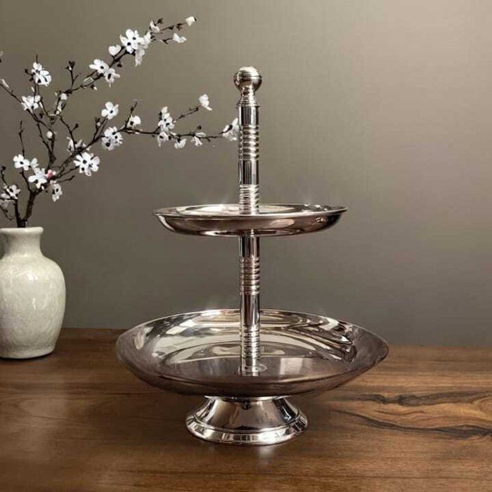 Présentoir feda à Gâteaux en bronze de Fes inoxidable à 2 Niveaux – Plateau de Service Chic pour Fêtes et Réceptions