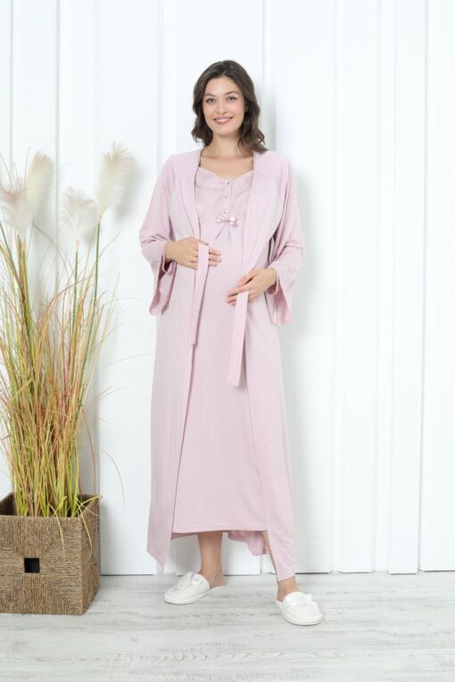 Pyjama grossesse et allaitement long avec peignoir - L