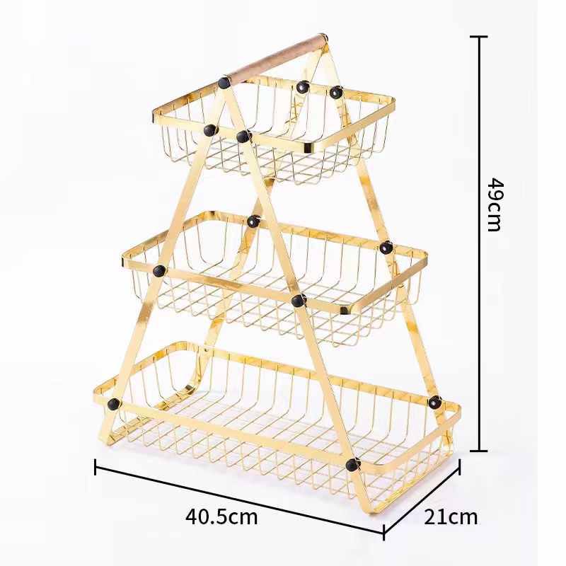Rangement support inoxydable Doré de Cuisine à 3 Étagères