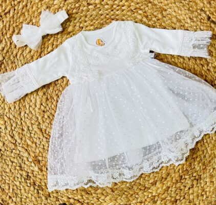 Robe fillette en tulle féerique Broderie Anglaise Saumon