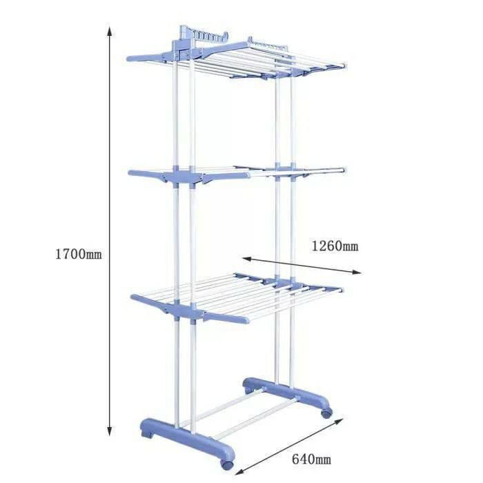 Sèche linge étendoir pliable avec ailes latérales sur 3 niveaux