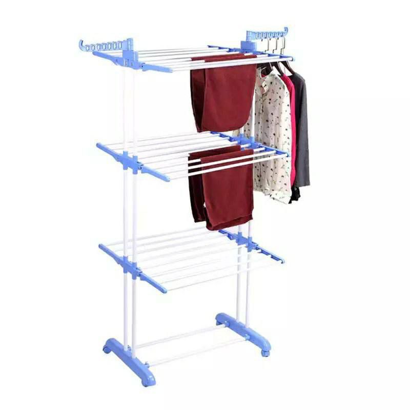 Image de Sèche linge étendoir pliable avec ailes latérales sur 3 niveaux - Unbranded