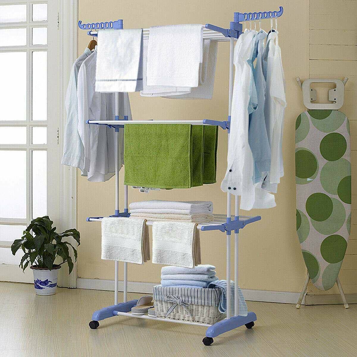 Image de Sèche linge étendoir pliable avec ailes latérales sur 3 niveaux - Unbranded