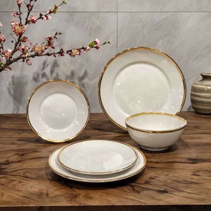 SERVICE DE TABLE 24 PIÈCES DÉTAILS DORE EN PORCELAINE FINE