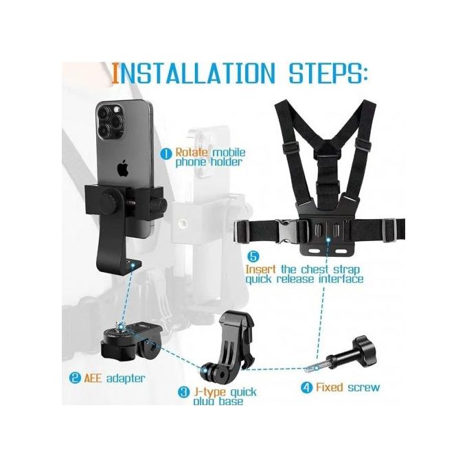 Image de Support de Téléphone et GoPro réglable avec sangle de poitrine, fixation rapide - Unbranded