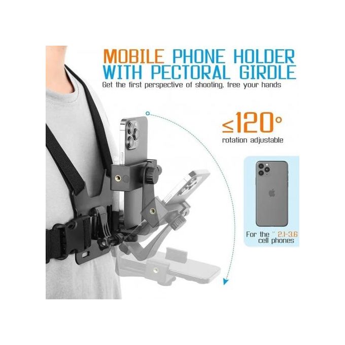 Image de Support de Téléphone et GoPro réglable avec sangle de poitrine, fixation rapide - Unbranded