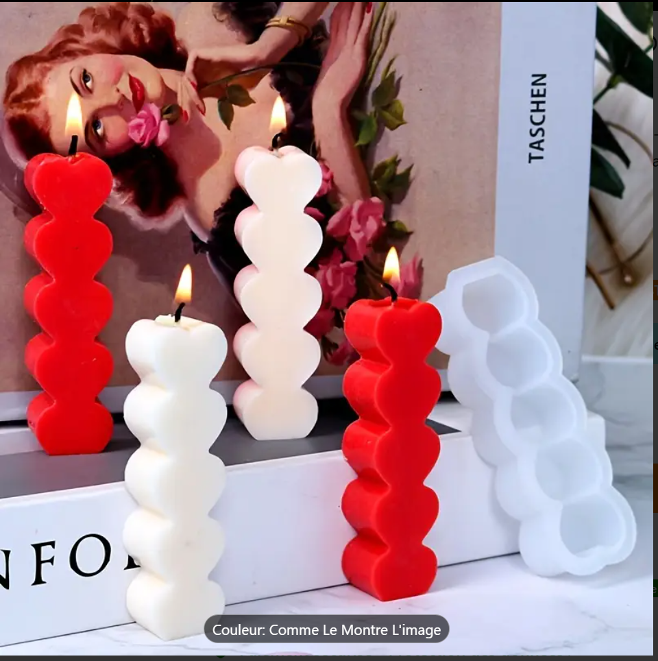 1 Pc Moule à Bougie en Silicone 5 Cavités en Forme de Cœur