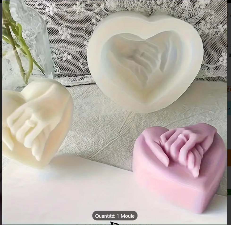 1 Pc Moule En Silicone à Bougies En Forme Cœur Main dans la Main 3D Pour La Fabrication De Savon bougie