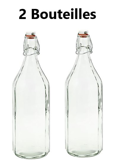 2 BOUTEILLES en Verre à Clapet - 1L pour Huile - Vinaigre - Kéfir d'eau-Jus