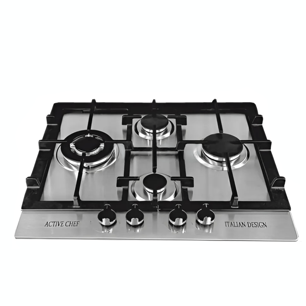 Active chef Plaque de cuisson à gaz encastrable inox premium 4 feux 60cm inox en Fonte renforcée allumage électrique