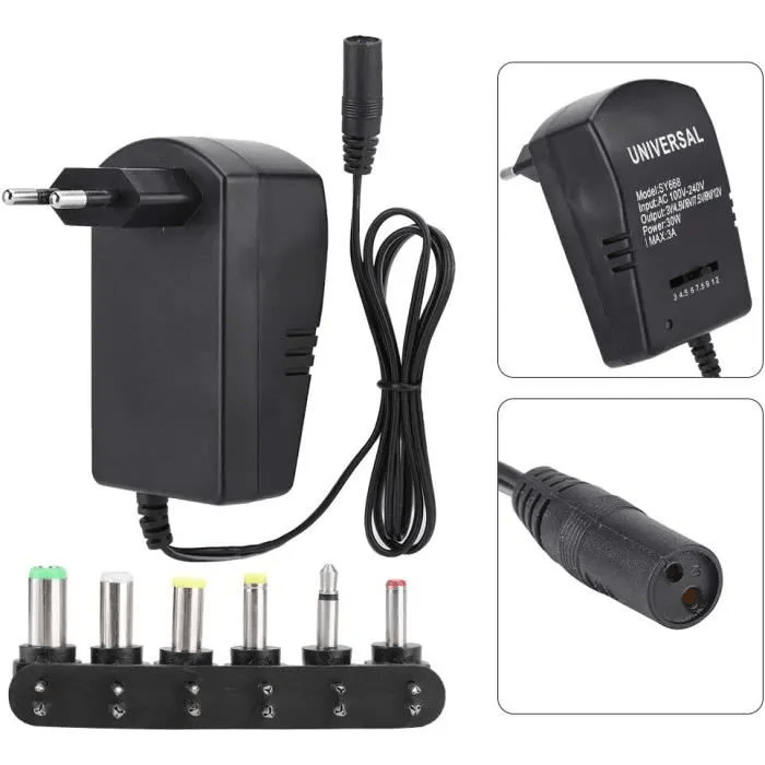 Adaptateur Secteur Universel 3A/30W (3V,4.5V,6V.7.5V,9V,12V)