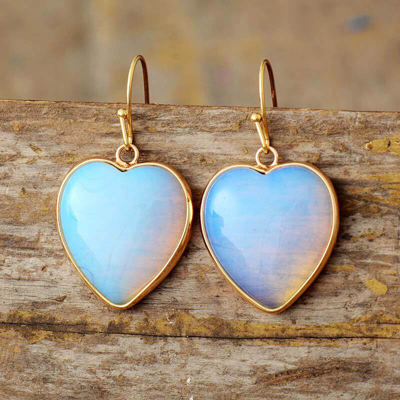 Boucles d'oreilles en Forme de Cœur en Opale