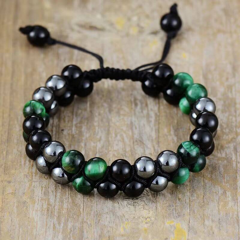 Bracelet Tressé 3 Pierres (Hématite, Agate, Œil de Tigre)