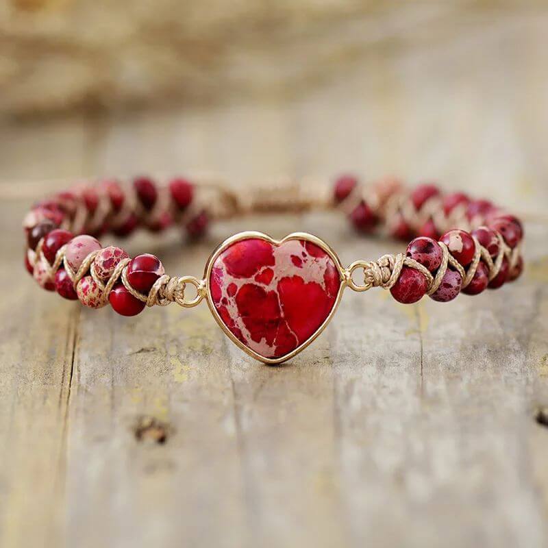 Bracelet Tressé en Jaspe Rouge