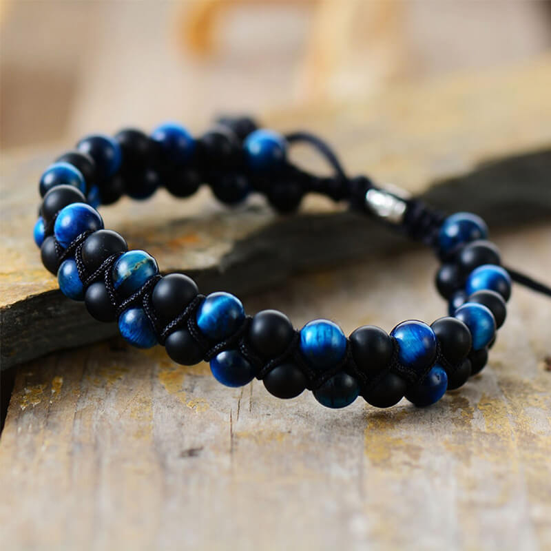 Bracelet Tressé Onyx Noir, Agate et Œil du Tigre
