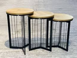 BTM Table Basse Ronde, Set de 3, Table d'appoint pour Chambre à Coucher Balcon, Tables gigognes pour Salon,Table Basse Ronde, d'appoint pour Chambre à Coucher Balcon,Brun