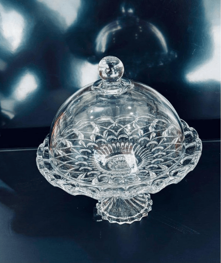 Cloche en Cristal Présentoir à Gâteau, Support à Gâteau, Plat à Gâteaux sur Pied
