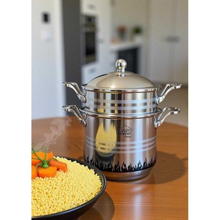 Couscousier inox premum avec indicateur thermique visuel et design italien – Hauteur 20cm/8L