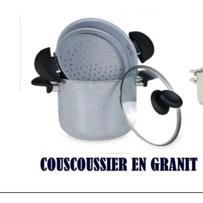 Couscoussier design en granit gris - Revêtement anti-adhérent - Diamètre 20cm /4L
