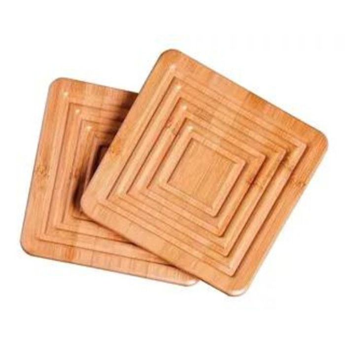 Dessous de plat en bambou organique pour cuisine, table à manger, table de jardin (carré 20 x 20 x 1 cm)