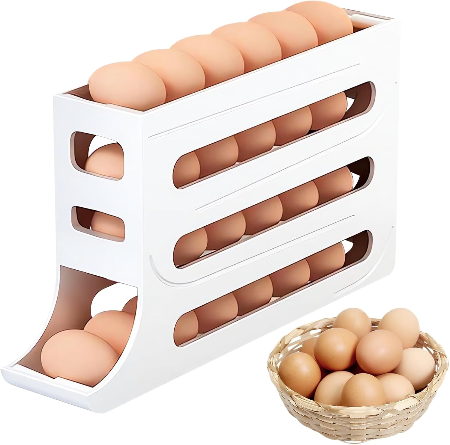 Distributeur d'œufs pour Réfrigérateur, Rouler Automatiquement La Boîte À 4 Niveaux(Blanc)