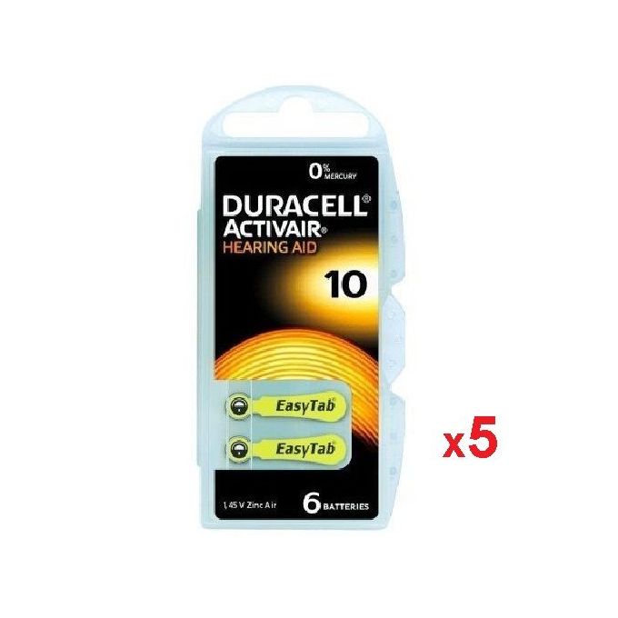 Duracell Piles Aide Auditive 1.45v Size 10 PR70 5 Boite de 6 Piles Chacune