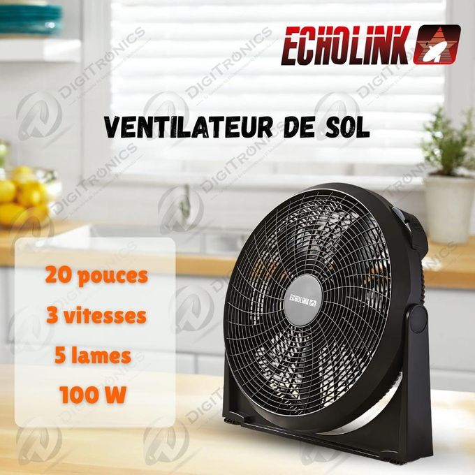 Echolink Ventilateur de sol 20 pouces 3 vitesses, 100W, Silencieux, VS-20100