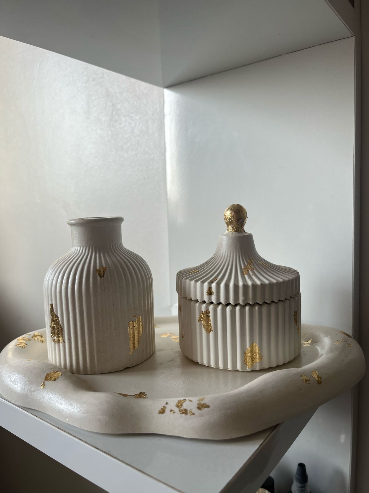 Ensemble déco en béton artisanal blanc – Forme nuage