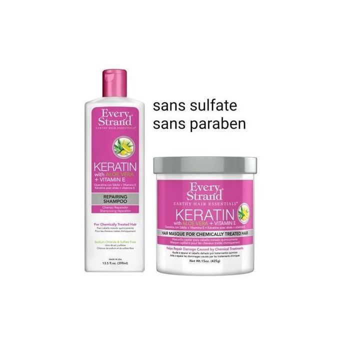 Every Strand Pack Kératin AloeVera Vitamine E Shampoo 399ml + Masque 425ml (USA)