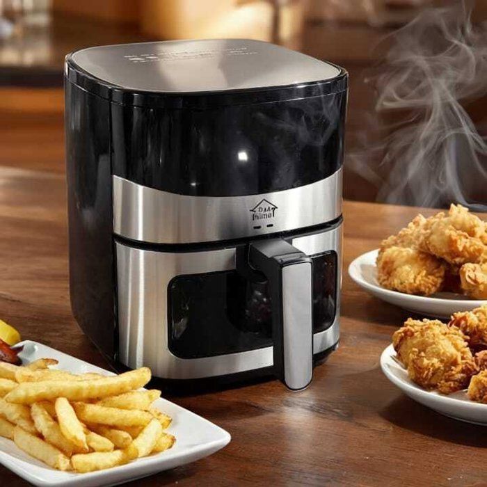Friteuse à Air 6L + 2 Huiliers Offerts - Acier Inoxydable, Compacte, Durable + Panneau Tactile Multifonction-Italy Home