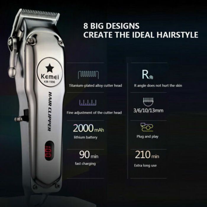 Kemei KM-1996 Clipper de cheveux électrique en métal Professional