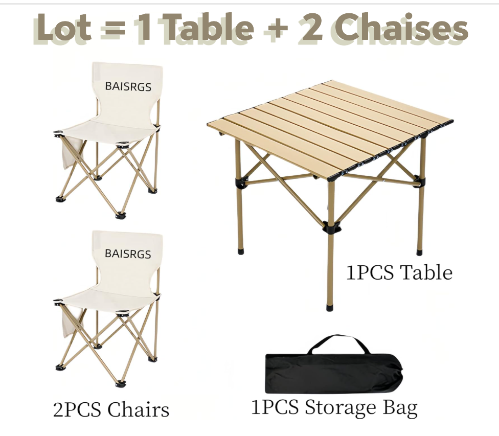 Lot = Table + 2 chaises Portables et Pliantes pour Pique-Nic