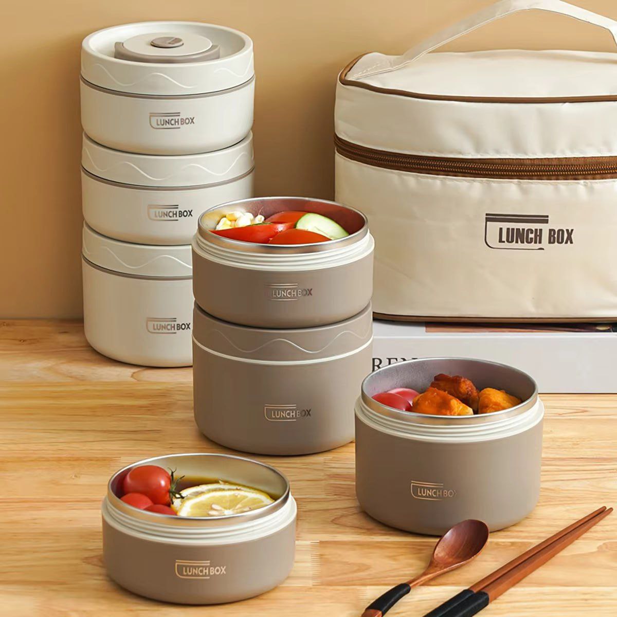Lunch Box isotherme portable en acier inoxydable, 4 récipients isothermes pour repas avec sac