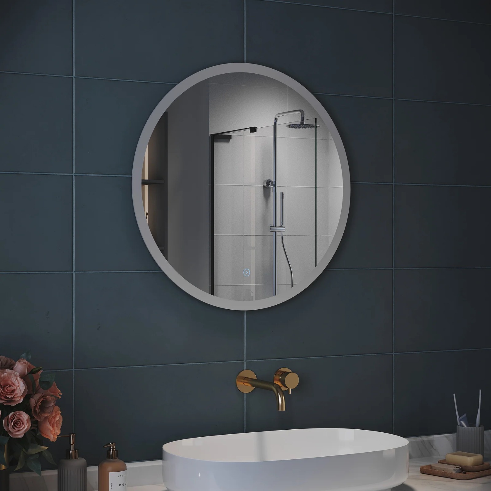 Miroir LED Rond, Miroir de Maquillage monté sur Mur / 1220 silver 70 cm