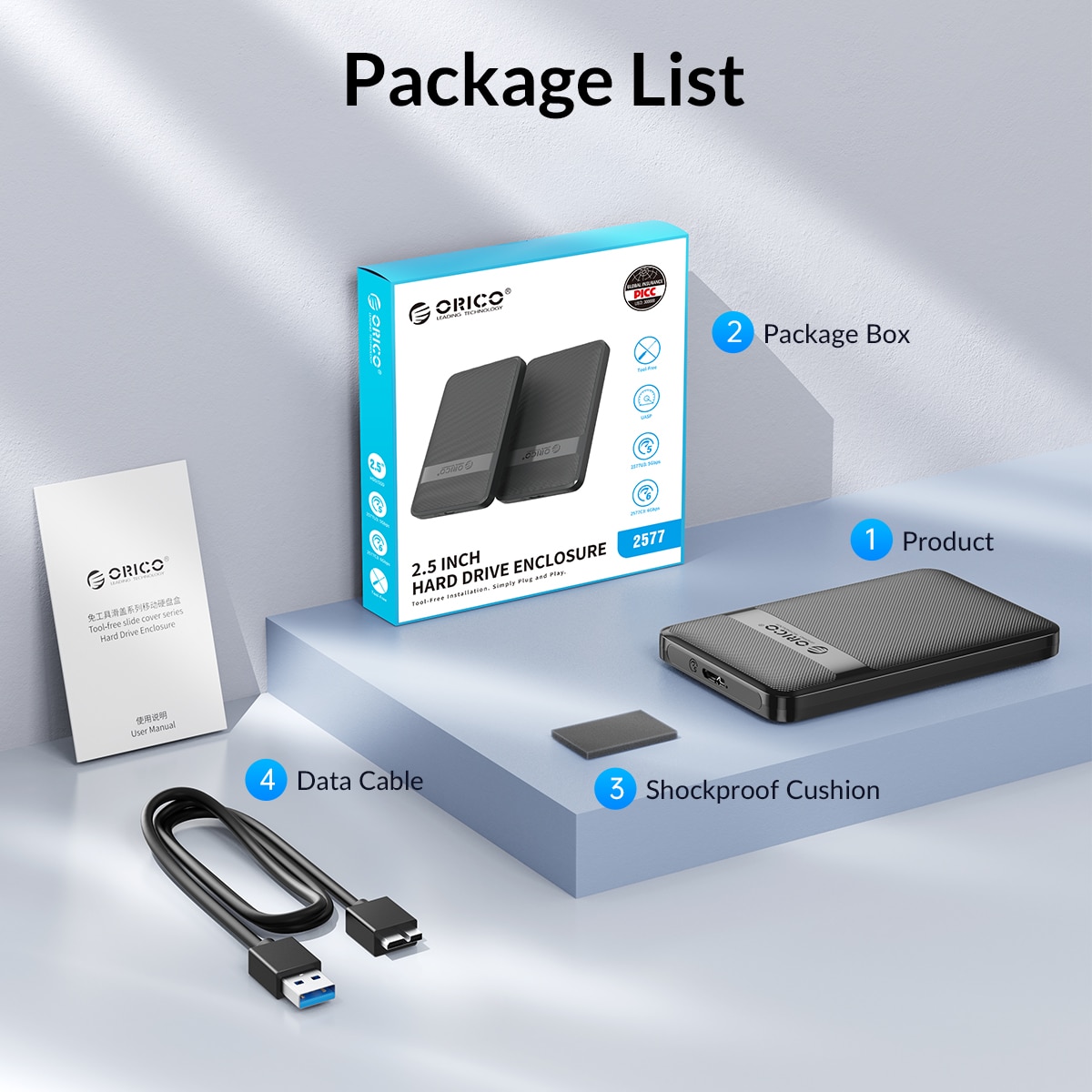 Orico Boitier SSD/HDD Type C ,2.5 pouces SATA 3.0
