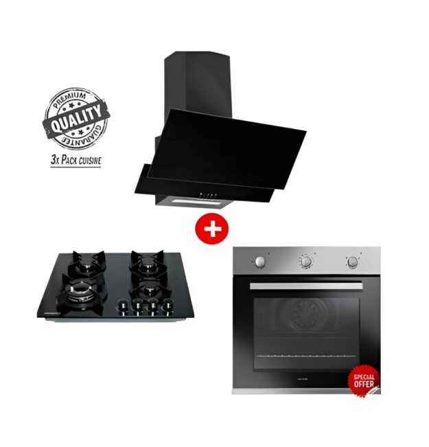 Pack Cuisson x3 VENEZIA - Hotte en verre -Plaque de cuisson en verre -Four électrique