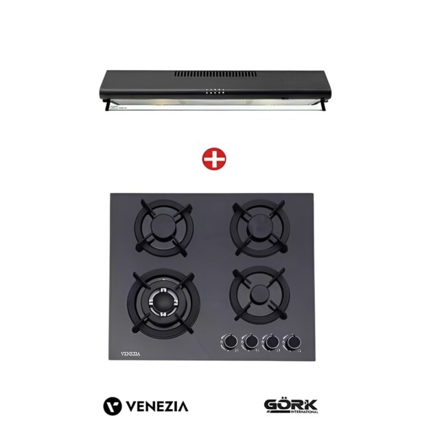 Pack de cuisson Venezia, Plaque de cuisson noir en verre - l Hotte Aspirante Sous Meuble Noir 60cm