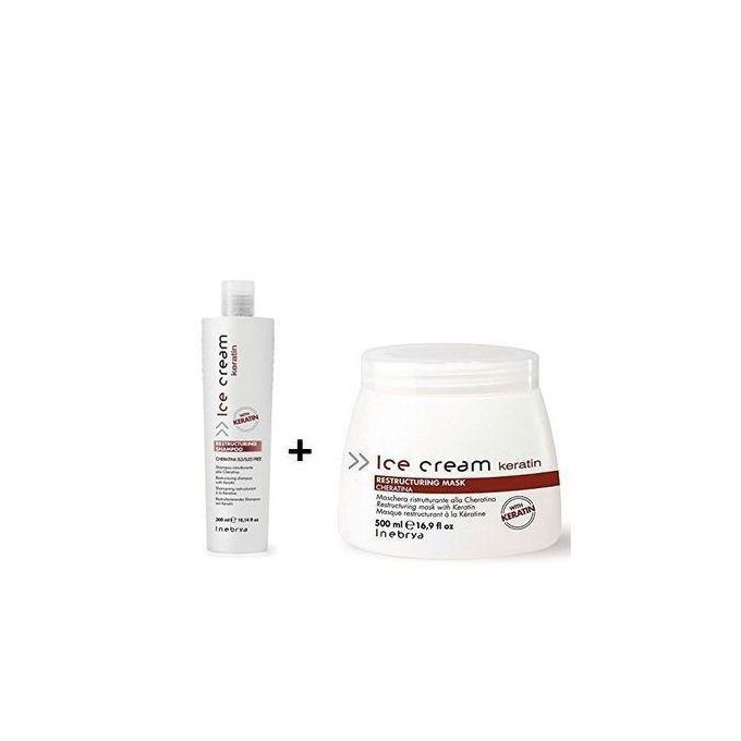 Pack Restructurant à la Kératine de Ice Cream Inebrya Shampoing 300ml + Masque 500ml