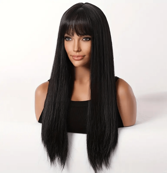 Perruque Cheveux synthétique Avec Frange Noir, Marron