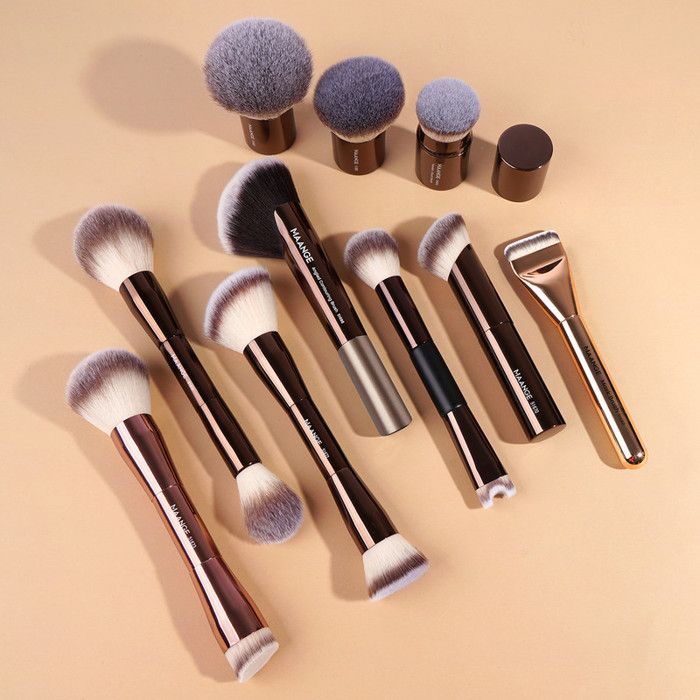 Pinceaux de maquillage - MAANGE - MAG52107K+RB - 10 pièces - Poils en nylon - Couleur café et or