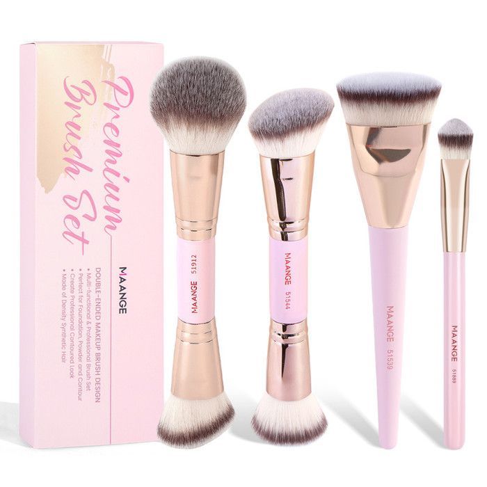 Pinceaux de maquillage - Non spécifié - 4 pièces - Fibres synthétiques - Poignée en bois - Couleur or