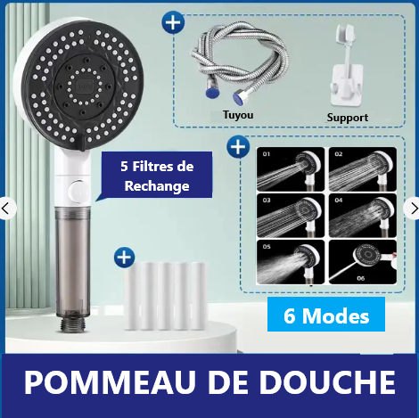Pommeau de douche 6 modes, Haute Qualité
