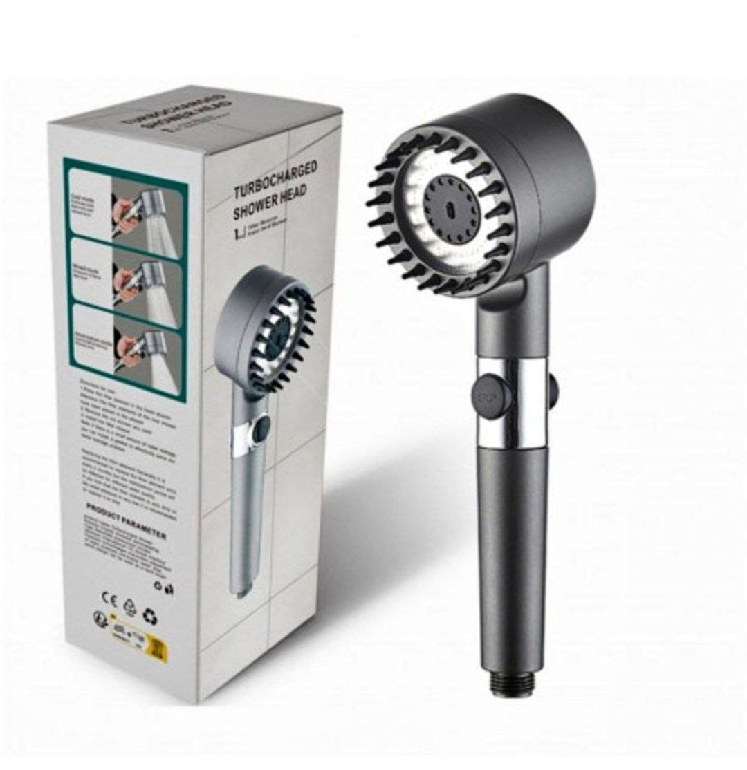 Pommeau de douche, grand pommeau de douche booster anti-calcaire avec brosses à ions négatifs, pression d'eau élevée réglable, arrêt à une touche